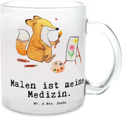 Produktbild von Mr. & Mrs. Panda Teetasse Fuchs  Malen - Transparent - Geschenk, Zeichnen, Pott, Häferl, Hobbyzeichner, Teeglas, Trinkglas, Künstlerin, Künstler, Tee Tasse