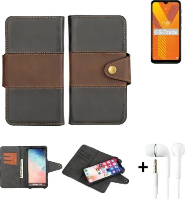 Produktbild von K-S-Trade Handyhülle Schutzhülle Bookstyle Wallet-Case kompatibel mit Wiko Y62 + earphones Bumper rundumschutz schwarz-braun 1x
