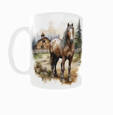 Produktbild von Becher 300ml Aquarell Pferd Pferd Dorf v3