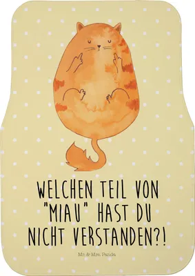 Produktbild von Mr. & Mrs. Panda Fußmatte Fürs Auto Katze Mittelfinger - Gelb Pastell - Geschenk, Auto-Fußmatte, Autoteppich, Cats, Kater, Cat, Automatte, Katzen, Mietze