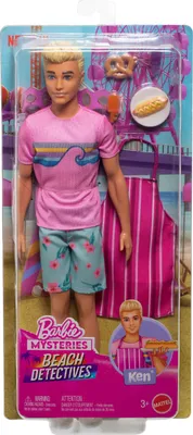 Produktbild von Mattel Barbie Mysteries: Beach Detectives Ken-Puppe mit unverkennbarem Outfit und Zubehörteilen zum Geschichtenerzählen