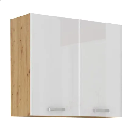 Produktbild von Hängeschrank 80 cm Eiche Artisan + Weiß Hochglanz Küchenzeile Küchenblock Küche