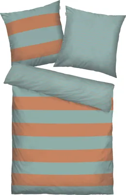 Produktbild von HERDING TOM TAILOR Bettwäsche-Set ‘Bold Stripes Warm Coral & Fresh Sage’ - 80-x-80-cm-135-x-200-cm, Deckenbezug im Lieferumfang enthalten, Kissenbezug enthalten
