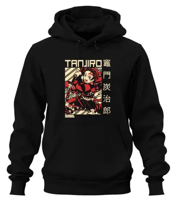 Productafbeelding van Tanjiro Kimetsu No Yaiba Demonenjager Zwaard Vuur Cadeau Uni Hoodie, Zwart, 3XL