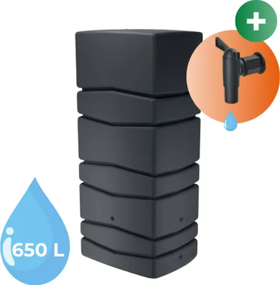 Image de Baril d'eau de pluie rectangulaire NEPTUN 650 litres anthracite, robinet inclus