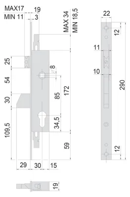 Productafbeelding van Insteekslot met Europese cilinder, geschikt voor montagestukken type 46225 van CISA, veiligheidsklasse E30
