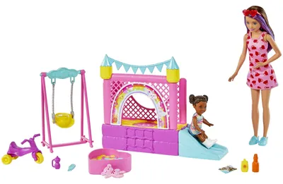 Image de Barbie Skipper Babysitters Inc. jeu de château gonflable avec poupées et accessoires