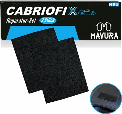 Produktbild von CABRIOFIX Cabrio Dach Verdeck Reparatur, Set Verdeck selbstklebend alle Marken Schwarz [2er Set]