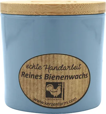 Produktbild von Bienenwachskerze im Trendglas, Hellblau, 100% reines Bienenwachs, KERZENFARM HAHN, 70/70 mm, Brenndauer ca. 17h