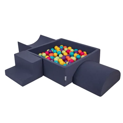 Immagine prodotto di KiddyMoon parco giochi in schiuma con piscina di palline quadrata (200 palline) pozzi di palline per il gioco del bambino percorsi ad ostacoli in piscina,  eu, blu scuro:verde chiaro/giallo/turchese/arancio/rosa/violetto