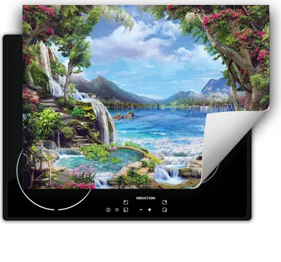 Produktbild von DarHaus Herdabdeckplatte 80x52 cm Anti Rutsch Matte Aufrollbar, See - Landschaft