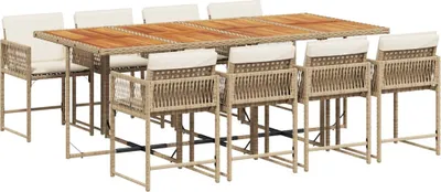 Produktbild von vidaXL 9-tlg. Garten-Essgruppe mit Kissen Beige Poly Rattan
