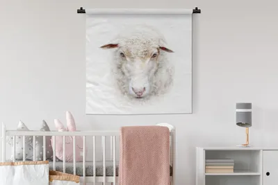 Produktbild von MuchoWow® Wandteppich Wandbehang Schafe - Porträt - Wolle 90x90 cm Tapisserie Dekoration Wandtuch - Wandaufhänger