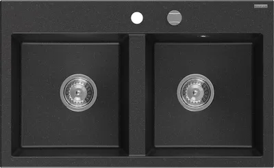 Immagine prodotto di Mexen Hektor lavello in granito a 2 vasche 800 x 480 mm, nero/argento metallizzato, sifone cromato - 6521802000-73