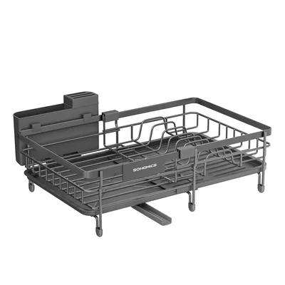 Produktbild von SONGMICS Geschirrständer ausziehbar, Stahl, Abtropfgestell, platzsparend, drehbarer Ablauf, grau