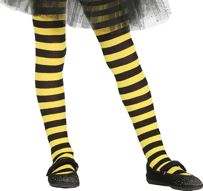 Productafbeelding van Hummel leggings, zwart met gele strepen, geschikt voor carnaval, heksen- of Halloween kostuums, accessoire. Maat: 7-12 jaar. Kleur: geel