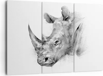 Produktbild von Bild auf Leinwand - Leinwandbild - 3 Teile - Nashorn Porträt Grafik - 165x110cm - Wand Bild - Wanddeko - Wandbilder - Leinwanddruck - Bilder - Wanddekoration - Leinwand bilder - CE165x110-4378
