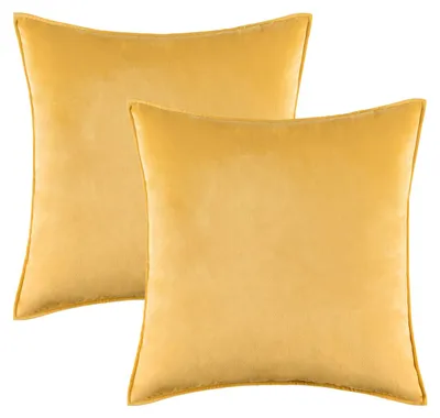Immagine prodotto di Copricuscino in velluto, 45x45 cm, giallo senape, set da 2, con bordo decorativo