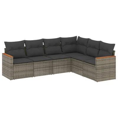 Produktbild von vidaXL 6-tlg. Garten-Sofagarnitur mit Kissen Grau Poly Rattan