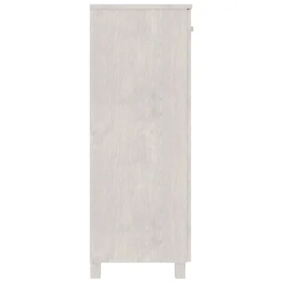 A side view of a white wooden cabinet.