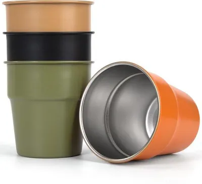 Produktbild von Metallische Kaffeebecher 300 ml doppelwandig stapelbar für Reisen, Camping, Picknick, 4 Stück