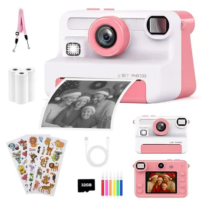 Produktbild von Kinderkamera Sofortbildkamera,1080P 2,4" Display Digitalkamera Kinder Kinderkamera 30MP Sofortbildkamera Kinder mit 32GB Karte & 3 Rollen Druckpapier