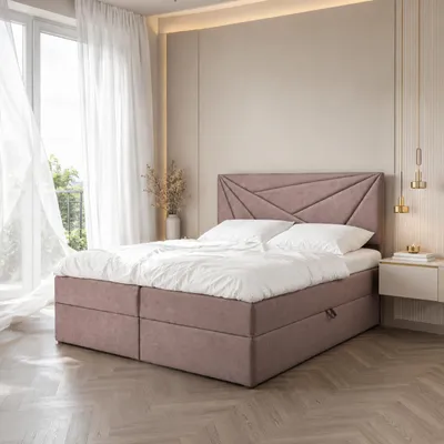 Zdjęcie produktu dla Łóżko kontynentalne dwuosobowe TEO 2 – łóżko o wymiarach 140 x 200 cm z materacem typu Bonell, z pojemnikiem na pościel i nakładką. (Staro-różowe)
