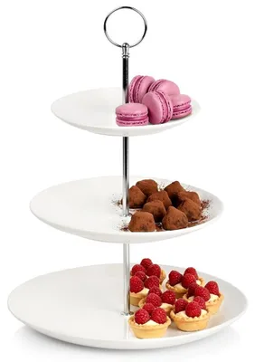 Zdjęcie produktu dla 3-poziomowy porcelanowy stojak na ciasto, biały, 34 cm