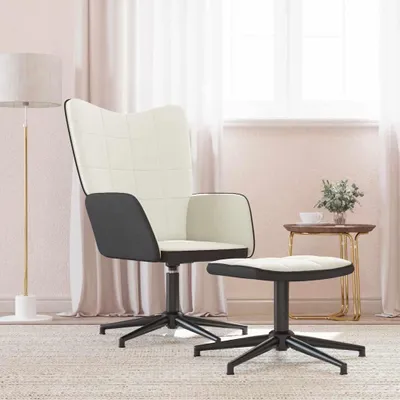 Produktbild von vidaXL Relaxsessel mit Hocker Cremeweiß Samt und PVC