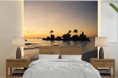Produktbild von MuchoWow® Fototapete für Wohnzimmer oder Schlafzimmer Wandtapete Vinyl Motivtapete Sonnenuntergang auf den Philippinen - 240x240 cm - Schlafzimmer-Tapete