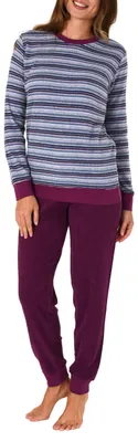 Produktbild von Damen Frottee Pyjama lang, Schlafanzug mit Bündchen und modischen Ringeln - 59892 ; lila , 44/46