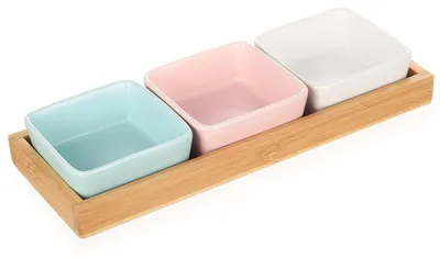 4-teiliges Dip-Schalen-Set aus Keramik & Holz, 150 ml