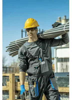 Produktbild von Arbeitslatzhose Herren grau Gr. S Högert Technik, 65% Polyester/35% Baumwolle, elastisch, viele Taschen – Latzhose Berufsbekleidung
