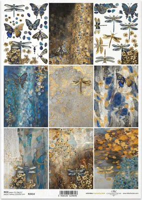 Image de ITD Papier de riz Decoupage Papier de bricolage Technique de la serviette R2414 Libellule Papillons - Inspiré par Klimt