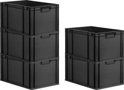 Produktbild von SparSet 5x Eurobox NextGen Grip | HxBxT 32x40x60cm | 65 Liter | Griffe geschlossen | Verstärkter Boden | Schwarz | Eurobehälter, Transportbox, Transportbehälter, Stapelbehälter