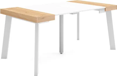 Produktbild von Ausziehbarertisch, 160x90x73cm, Für 8 Gäste, Hölzerne Beine, Eiche und weiß