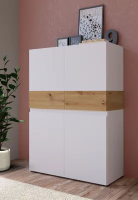 Produktbild von Kommode Rimini Sideboard 90x40x129cm weiß artisan eiche grifflos 4-türig