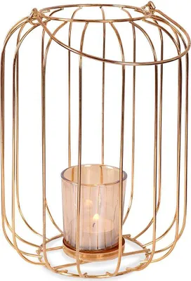 Obrázek produktu pro Home Styling Collection Lucerna svícen na čajovou svíčku svícen na čajovou svíčku z kovu zlatý 21,5 cm