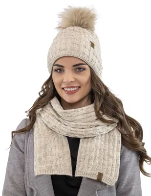 Image de Vivisence 7015kmpl ensemble uni beige chapeau+écharpe