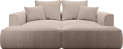 Produktbild von 3-Sitzer-Sofa mit tiefem Sitz aus breitem taupefarbenem Rippenkord - PINETA