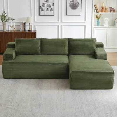 Produktbild von Schlafsofa L-förmig, modulares Cloud-Ecksofa mit tiefem Sitz, Schaumstoff & Taschenfederkern, Cordbezug, ohne Montage, komprimiert verpackt