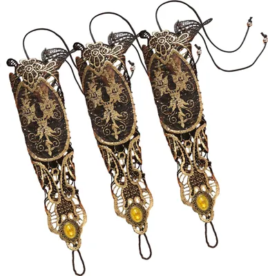 Produktbild von Spitzenhandschuhe Gold, Gothic Handstulpe, Lange Handschuhe Damen Spitze, Vintage Spitzenhandschuhe, Fingerlose Handschuhe, Fingerlose Lange Handschuhe für Hochzeit Halloween Cosplay