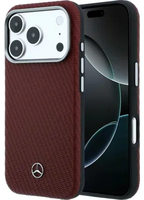 Zdjęcie produktu dla Etui Mercedes Leather Semi Wrap Wood Effect MagSafe do iPhone 17 Pro czerwony