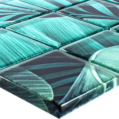 Produktbild von Glasmosaik Fliesen Pittsburg Blumen Optik Grün Schwarz