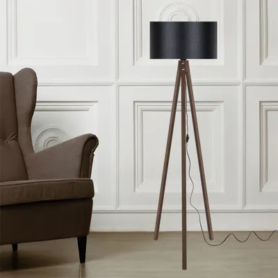 Immagine prodotto di Lampada da terra Rochester 1 x E27 lampada da terra per soggiorno lampada da terra in legno treppiede aspetto noce nero
