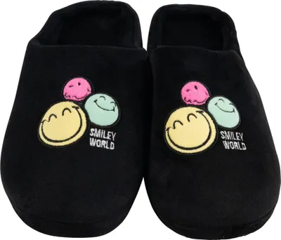 Produktbild von Smileyworld Hausschuhe für Damen - Smiley Puschen Slipper Pantoffeln Schlappen Schwarz 37-38