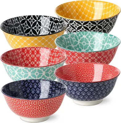 Produktbild von Ramen Schüssel Porzellan Müslischalen 680 ml - Frühstücksschüssel - Φ 15,2 cm - Mikrowellen-Suppenschüssel - große japanische Schüssel - niedliche Haferflockenschalen für Pasta - kleine Salat- und Reisschalen - 6 Stück Weihnachtsgeschenk