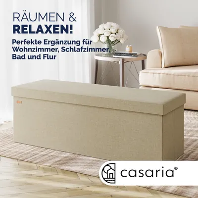 Produktbild von CASARIA® Sitzbank mit Stauraum Faltbar Gepolstert Deckel Schlafzimmer Wohnzimmer Flur Sitztruhe Truhenbank Polsterbank, Model:XL - Beige