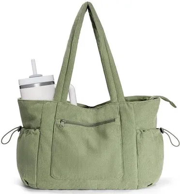 Productafbeelding van ECOHUB Dames Corduroy Tote Tas Groot, 15.6'' Laptoptas met gevoerd compartiment, 8 vakken en flessenzakken, casual