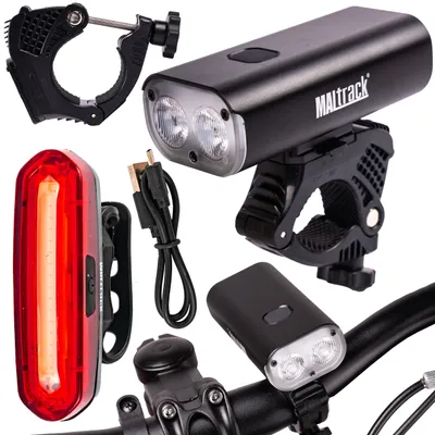 Produktbild von MalTrack Predné a zadné LED svetlo na bicykel | Vodotesná sada svetiel na bicykel | Predné a zadné svetlo | Nabíjanie batérie cez USB | Čierna